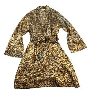 Morgan Taylor Intimates Leopard/Cheetah Print Satin Robe Size Med EUC #6683
